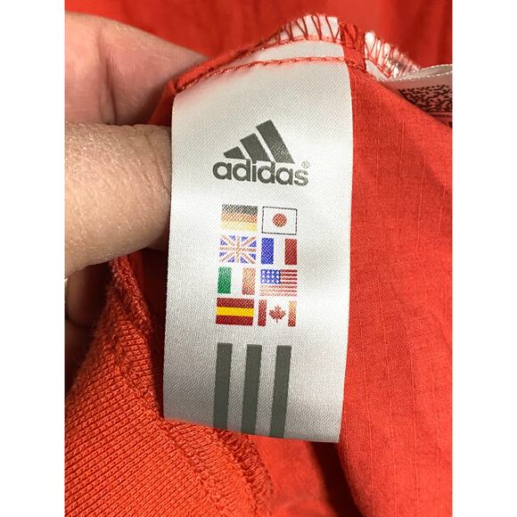 Adidas Jacket Orange Red Stripes On Cuffs Zip Front Lightweight Womens Large L - Picture 7 of 9